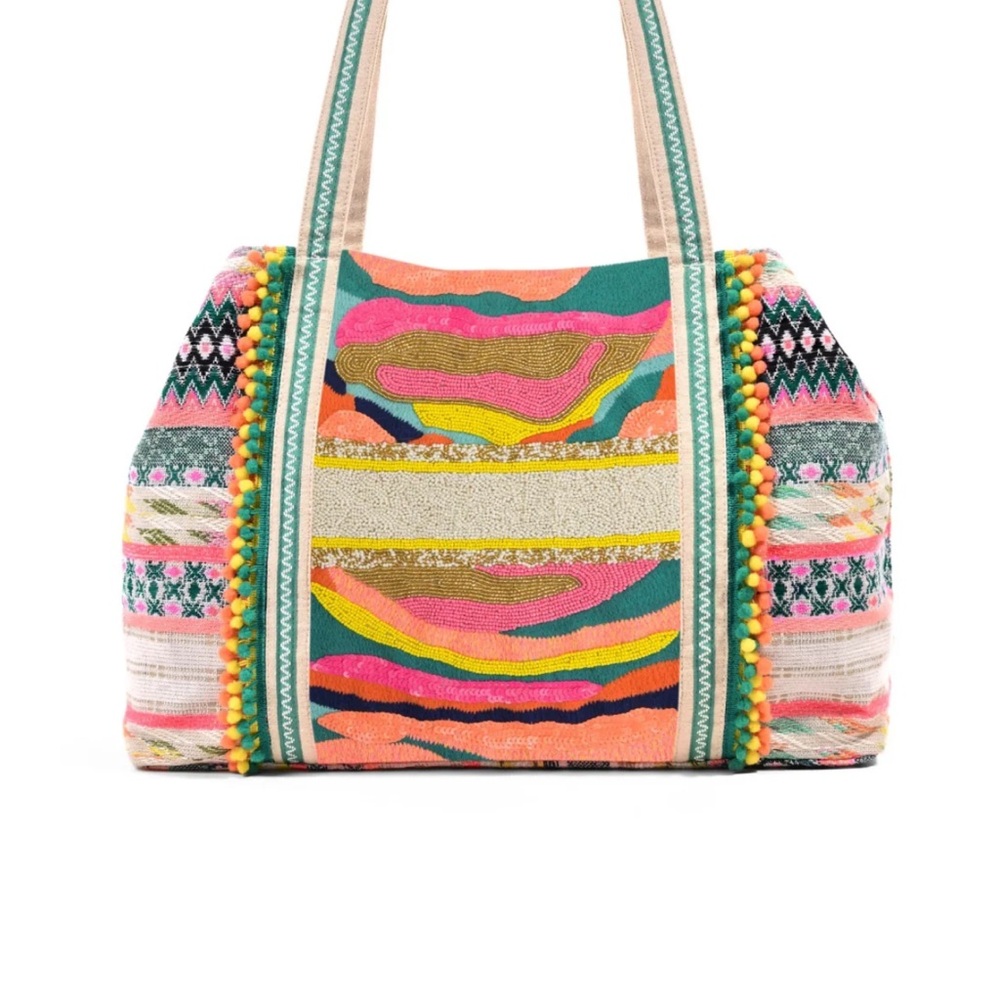America & Beyond Daphne Embellished Hand Beaded Tote EUC